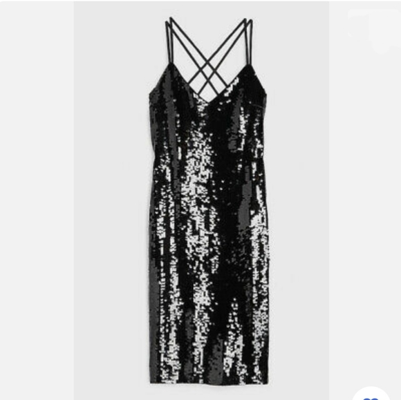 Express Black Sequin Midi Slip Dress NWT - Picture 3 of 8
